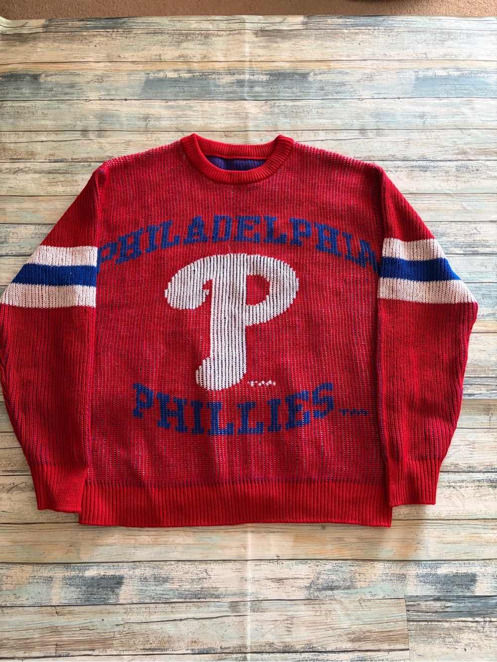 Red Philadelphia Phillies Knit Crewneck Sweater Unisex Size M
